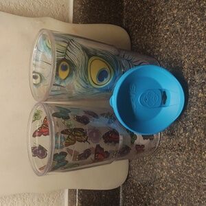 Set of 2 Tervis Tumbler - Large 24 oz Butterfly & Peacock Feathers Design